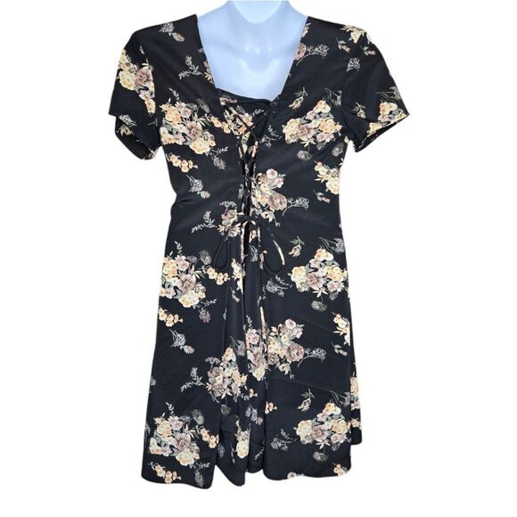 VINTAGE 90s dark floral cottagecore corset‎ back fit and flare grunge dress M - Picture 3 of 10